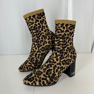 Blondo Leopard Print Waterproof Sock Booties Block Heel Size 9.5/39 READ